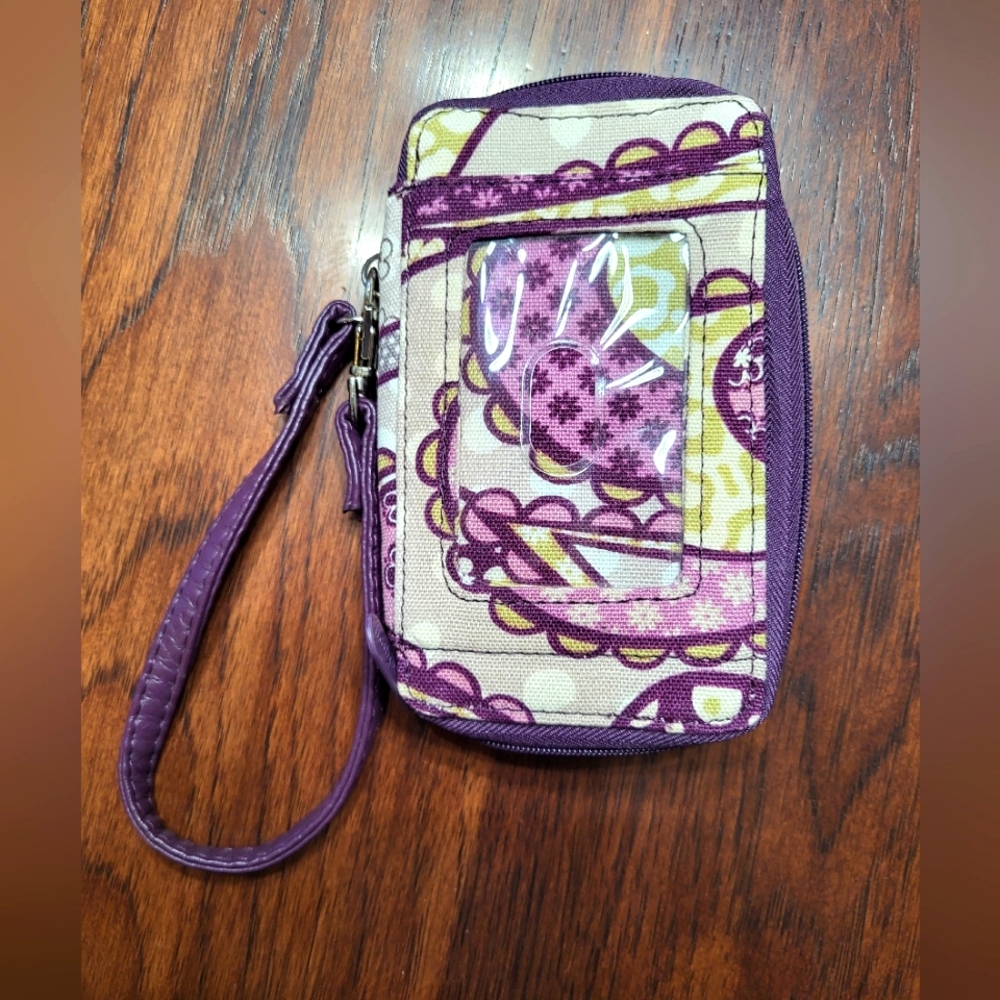 Thirty-One Zip Around Purple Paisley Women's ID Wallet Wristlet With Strap